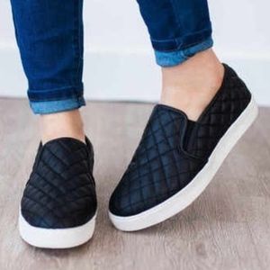 Black Vegan Leather Quilted Design Slip on Sneakers NIB